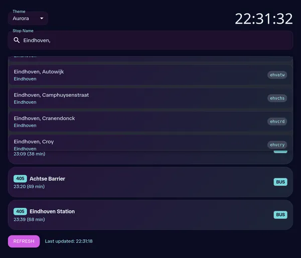 Screenshot with Aurora theme and opened search
